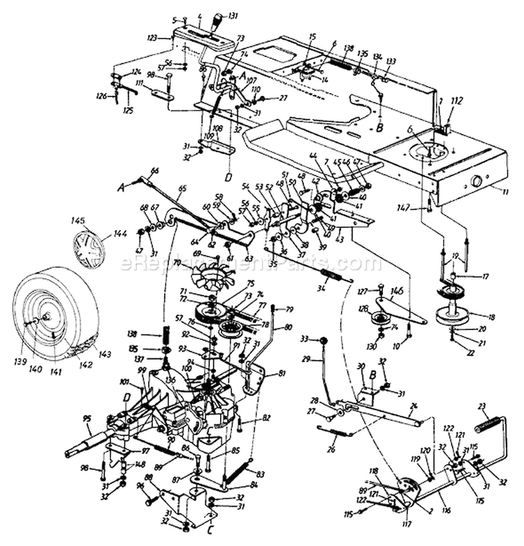 Page B Diagram and Parts List for 136A694F401 1996 Yard Man Lawn Tractor